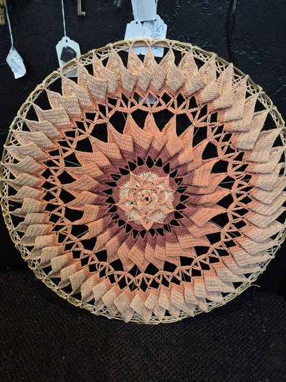 Peach & Plum Tones Handmade Crochet Mandala, 19.5"