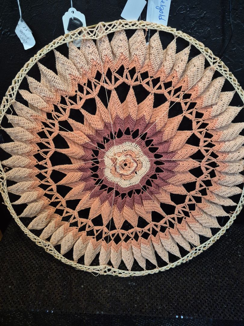 Peach & Plum Tones Handmade Crochet Mandala, 19.5"