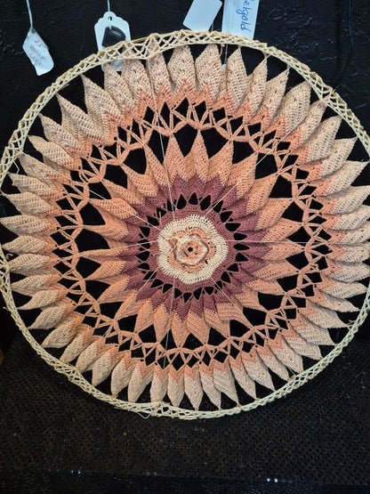 Peach & Plum Tones Handmade Crochet Mandala, 19.5"