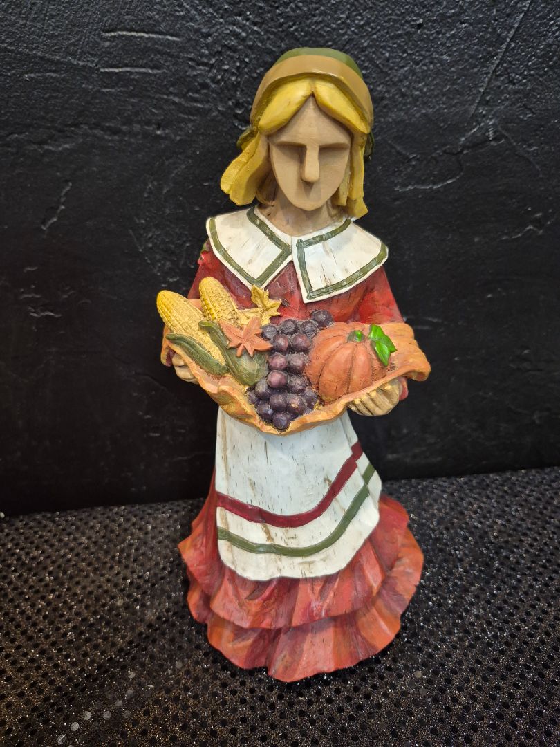 Pacific Rim Cubist Thanksgiving Woman Fall Harvest Figurine, 11.5"
