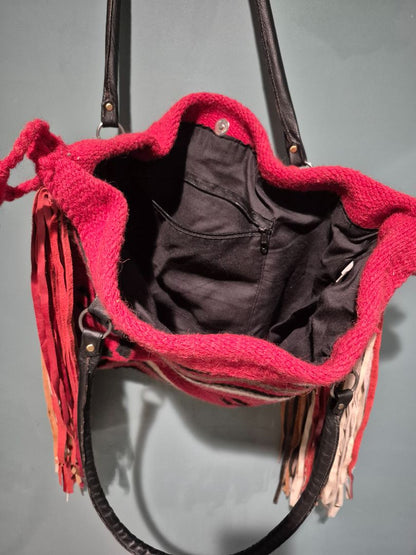 Red  El Paso Saddleblanket Co Wool Blend Tote, 18" × 16"