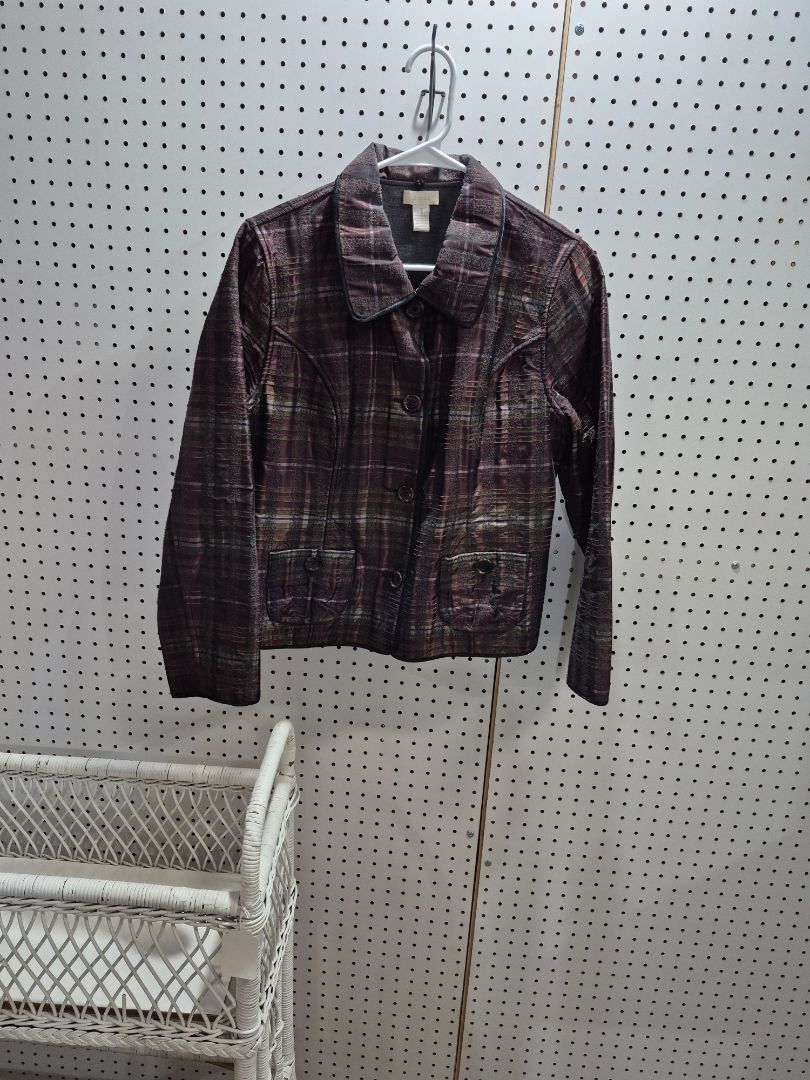 Plaid, Dk green, red, gold thread Chico's Jacket, 1