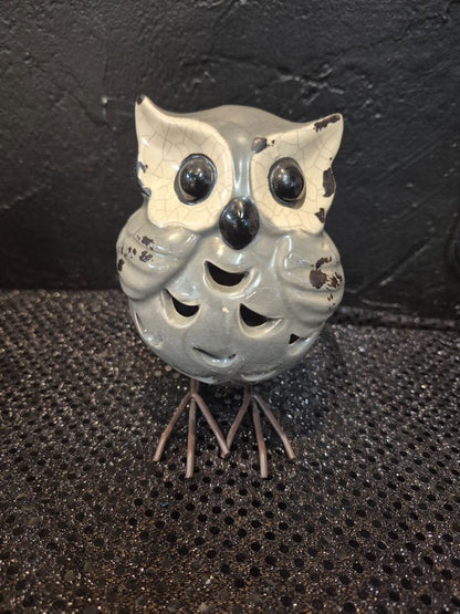Grey & White  Ceramic Owl Figurine, 5"