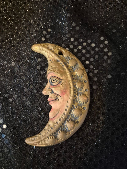 Barbara Sexton Vintage Celestial Crescent Moon Face Wall Hanging, 2.5" × 4"