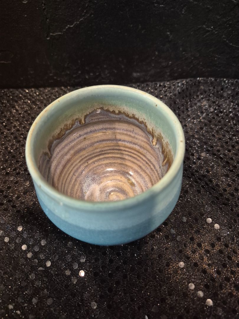 Blue  Signed Glazed Pottery Vase, 3.25" × 3"