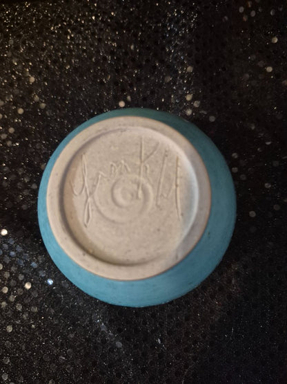 Blue  Signed Glazed Pottery Vase, 3.25" × 3"