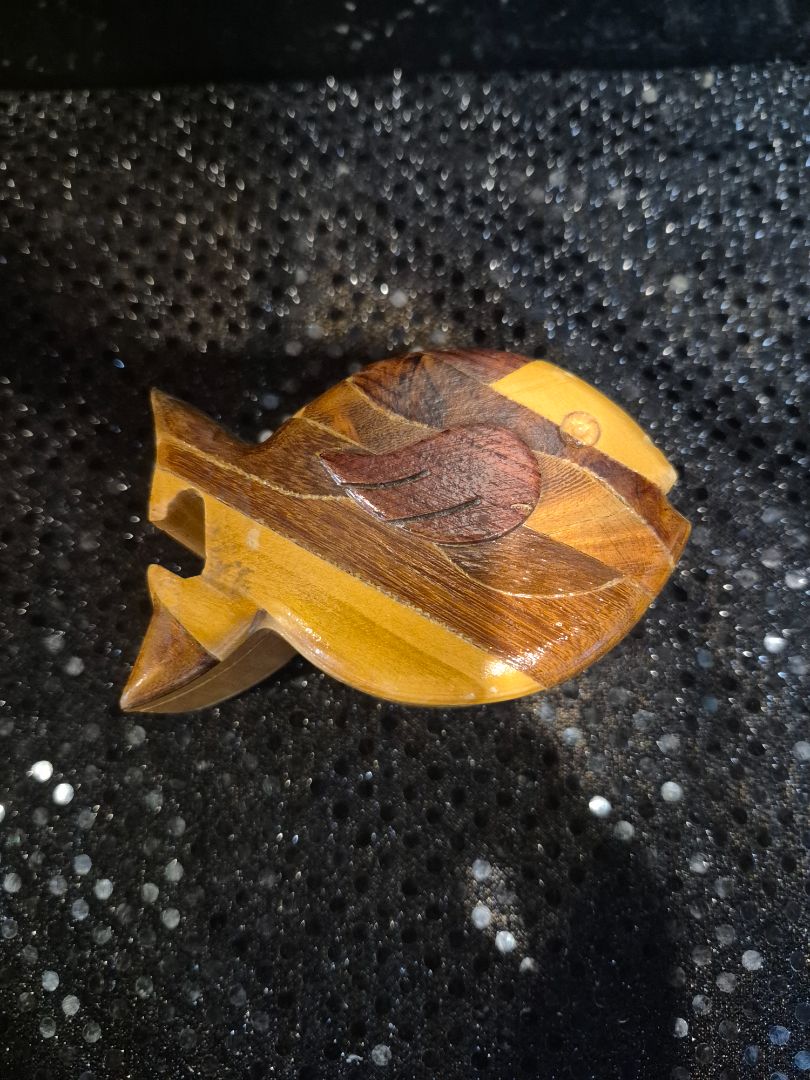 Wooden Fish Puzzle Trinket Box, 3.5" × 2.5" × 2"