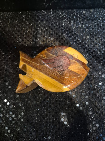 Wooden Fish Puzzle Trinket Box, 3.5" × 2.5" × 2"