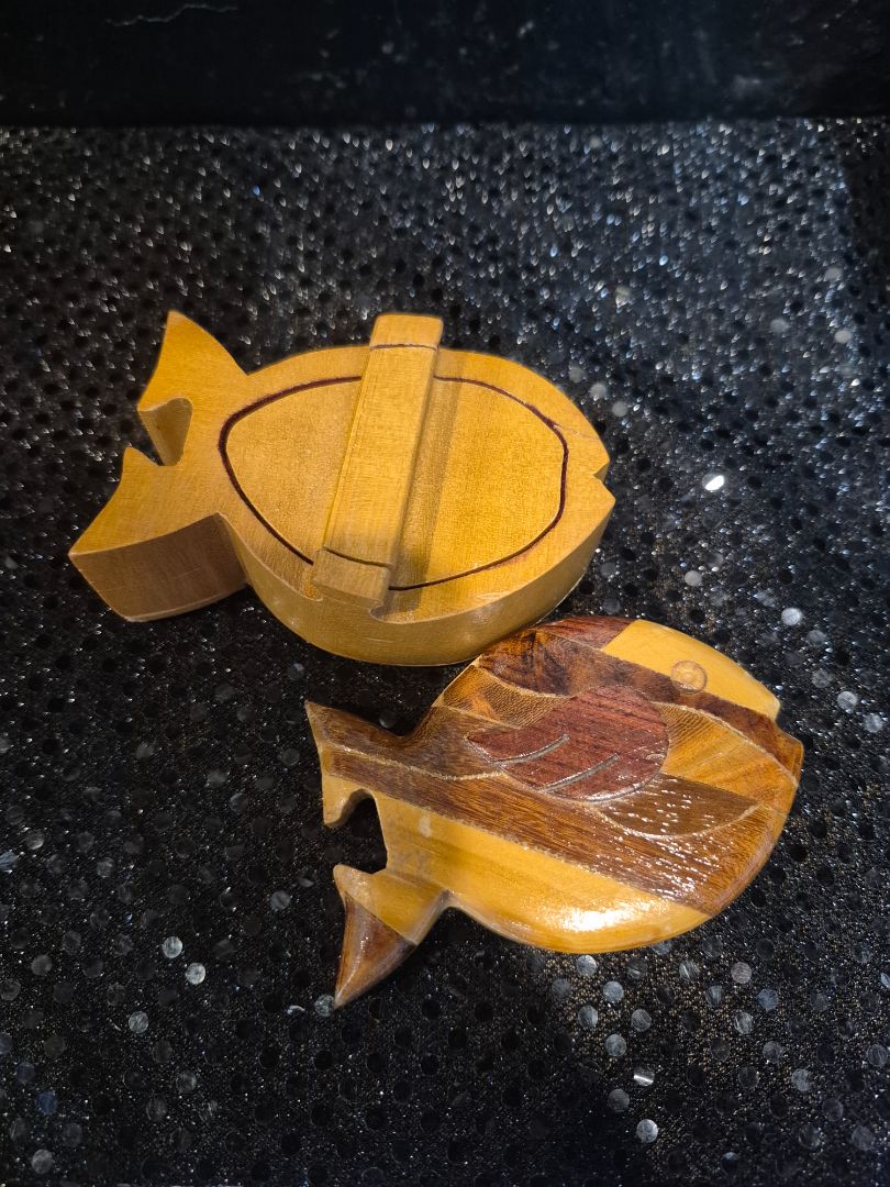 Wooden Fish Puzzle Trinket Box, 3.5" × 2.5" × 2"