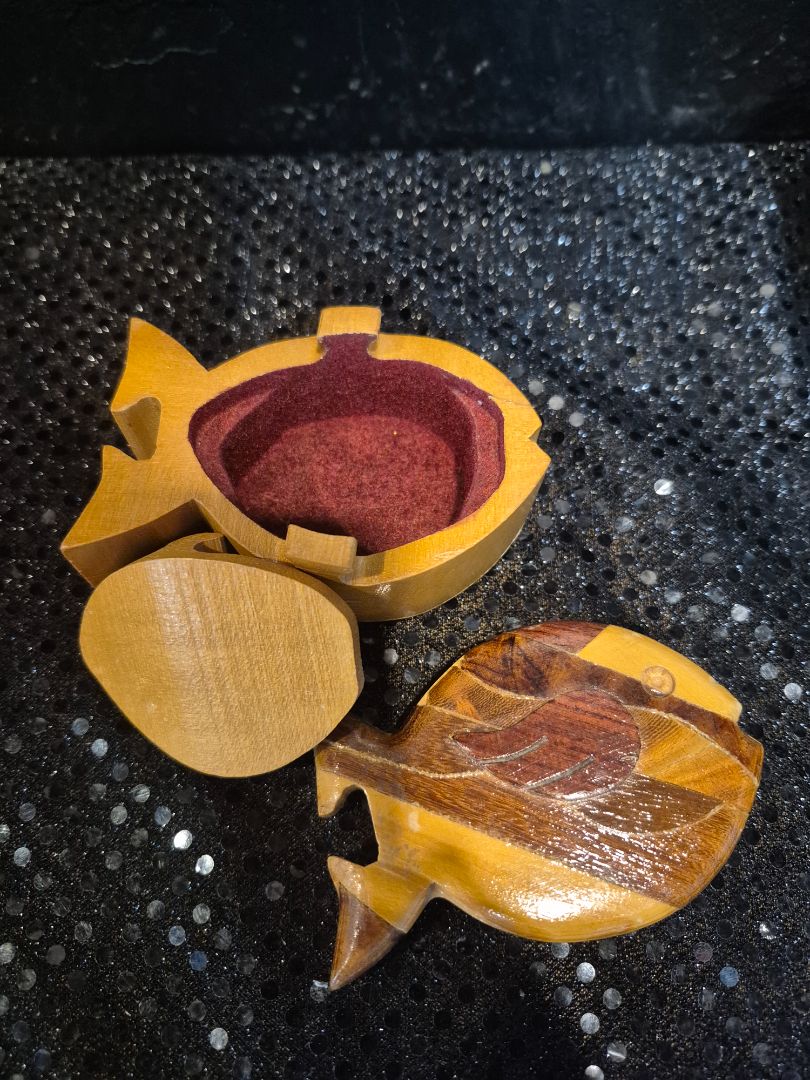 Wooden Fish Puzzle Trinket Box, 3.5" × 2.5" × 2"
