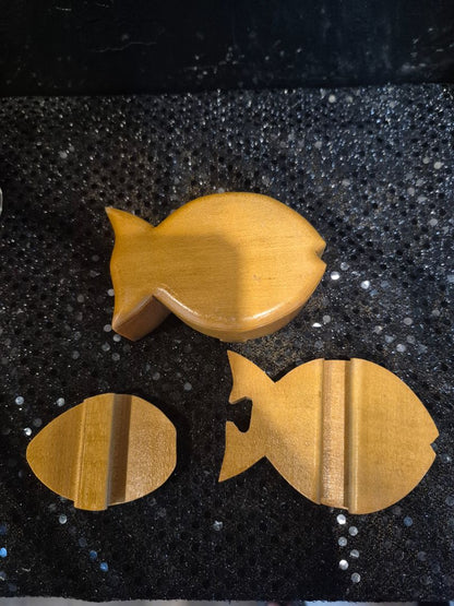 Wooden Fish Puzzle Trinket Box, 3.5" × 2.5" × 2"