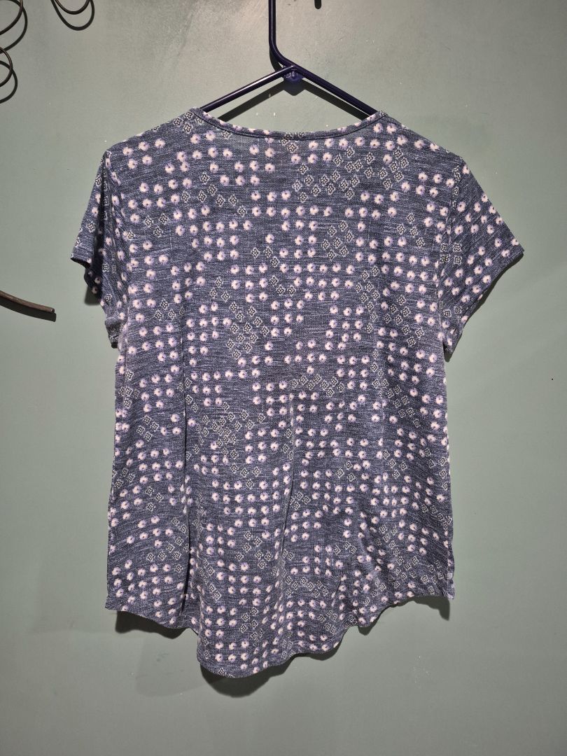 Blue & White Style & Co Short Sleeve Blouse, M