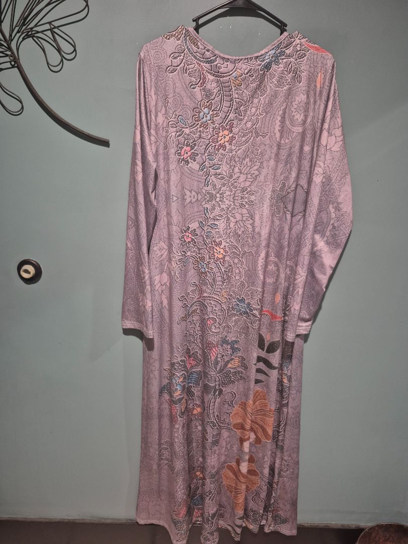 Grey w/ Floral  Long Sleeved Dress, xxl