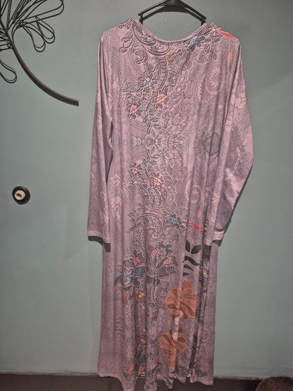 Grey w/ Floral  Long Sleeved Dress, xxl
