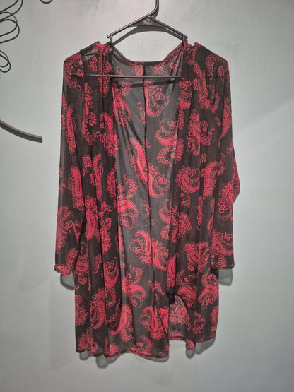 Red & Black Paisley  Sheer Duster