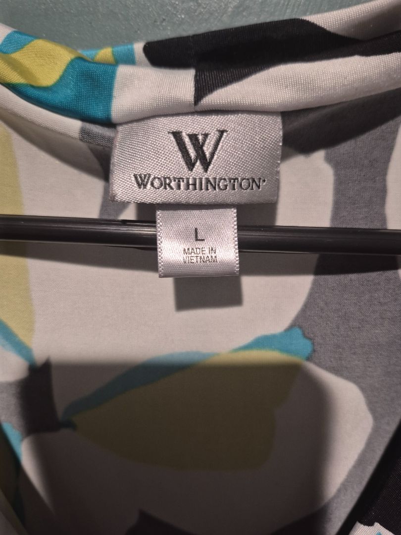 Teal & Lime Print Worthington Blouse
