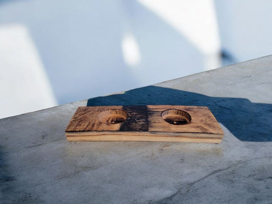 Natural Aged Oak  Stave 2 Place Candle Holder, 10 Inches long, 2 Inches Wide