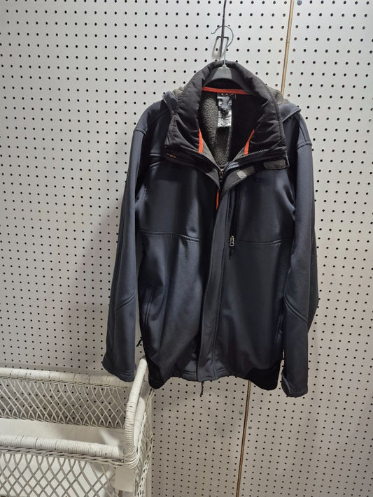 Charcoal, orange stripe CB Jacket w/Removable Hood, zipper/velcro, L
