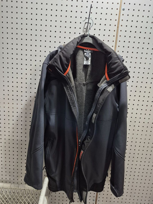Charcoal, orange stripe CB Jacket w/Removable Hood, zipper/velcro, L