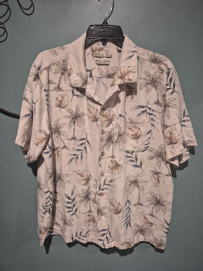 Tan  Batik Bay Silk Short Sleeve Button Shirt, L