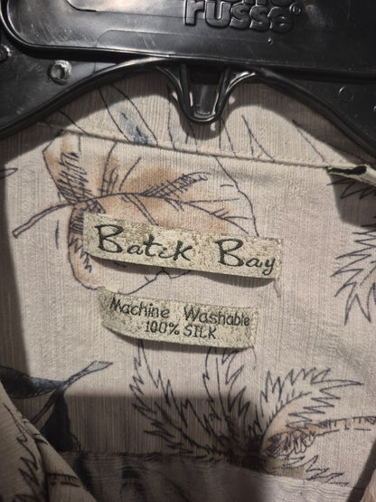 Tan  Batik Bay Silk Short Sleeve Button Shirt, L