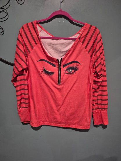 Fashion Casual 1/4 Zip Face Picture Pink (sz M)