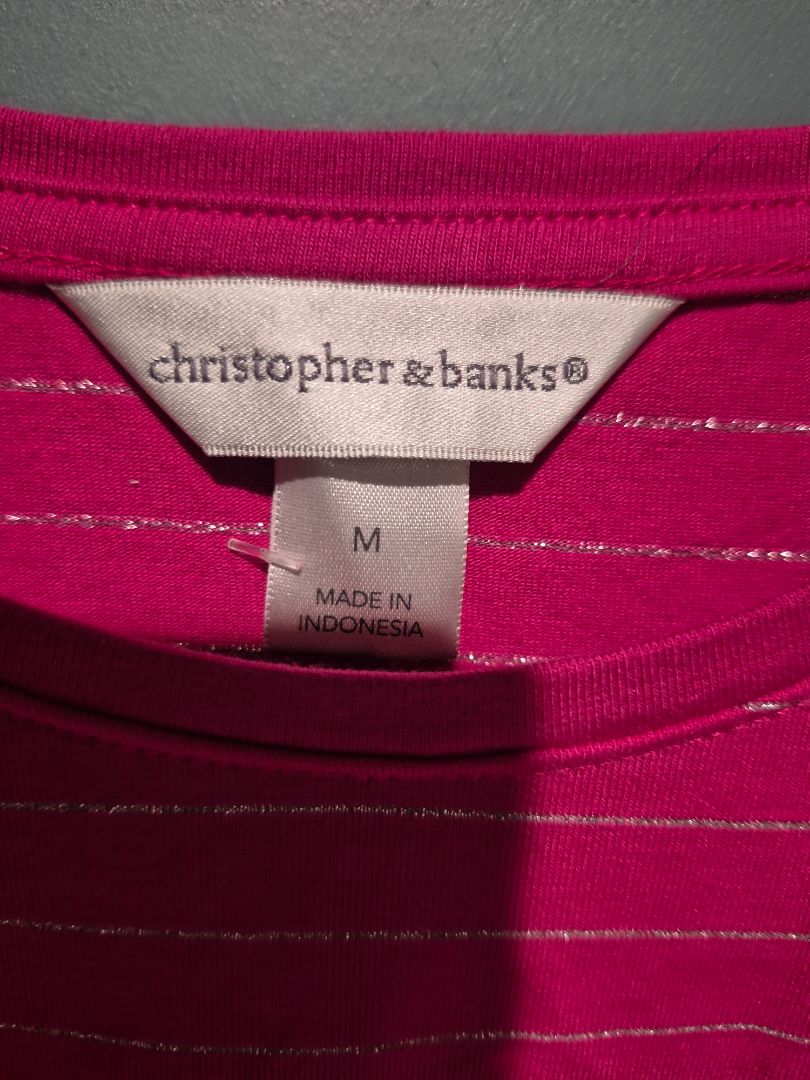Pink Stripped Christopher & Banks Long Sleeved T-Shirt, New w/Tags, M