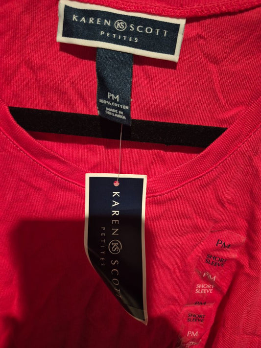 Pink Karen Scott Petites Short Sleeved Cotton T-shirt, New w/Tags, PM