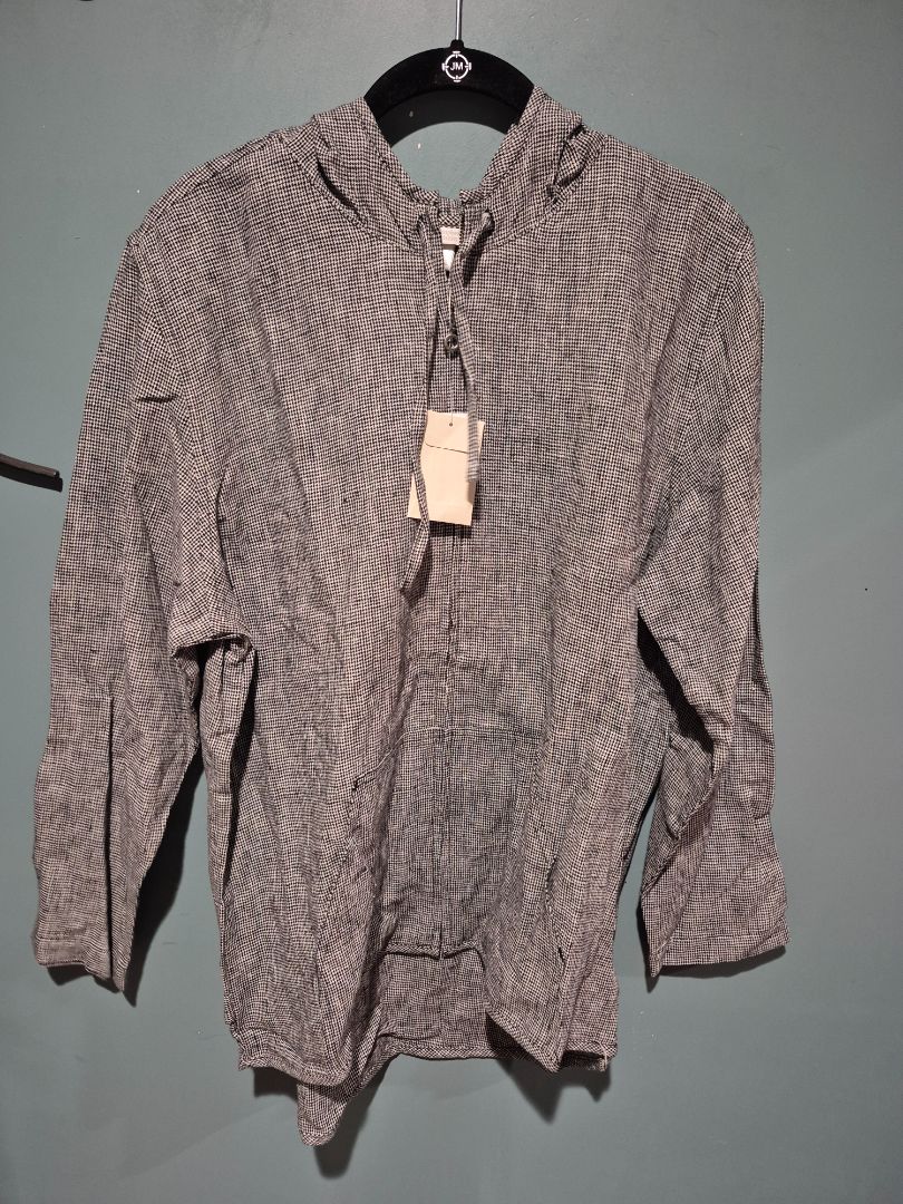 Black White Linen Christopher & Banks Zippered Lightweight Jacket w/Hood, New w/Tags, M