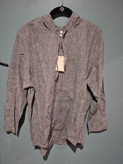 Black White Linen Christopher & Banks Zippered Lightweight Jacket w/Hood, New w/Tags, M