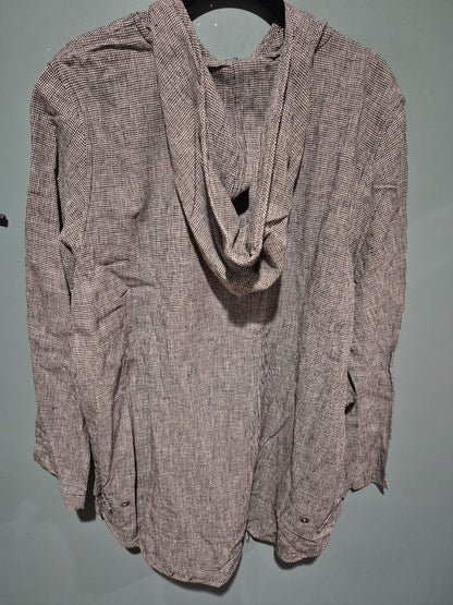 Black White Linen Christopher & Banks Zippered Lightweight Jacket w/Hood, New w/Tags, M