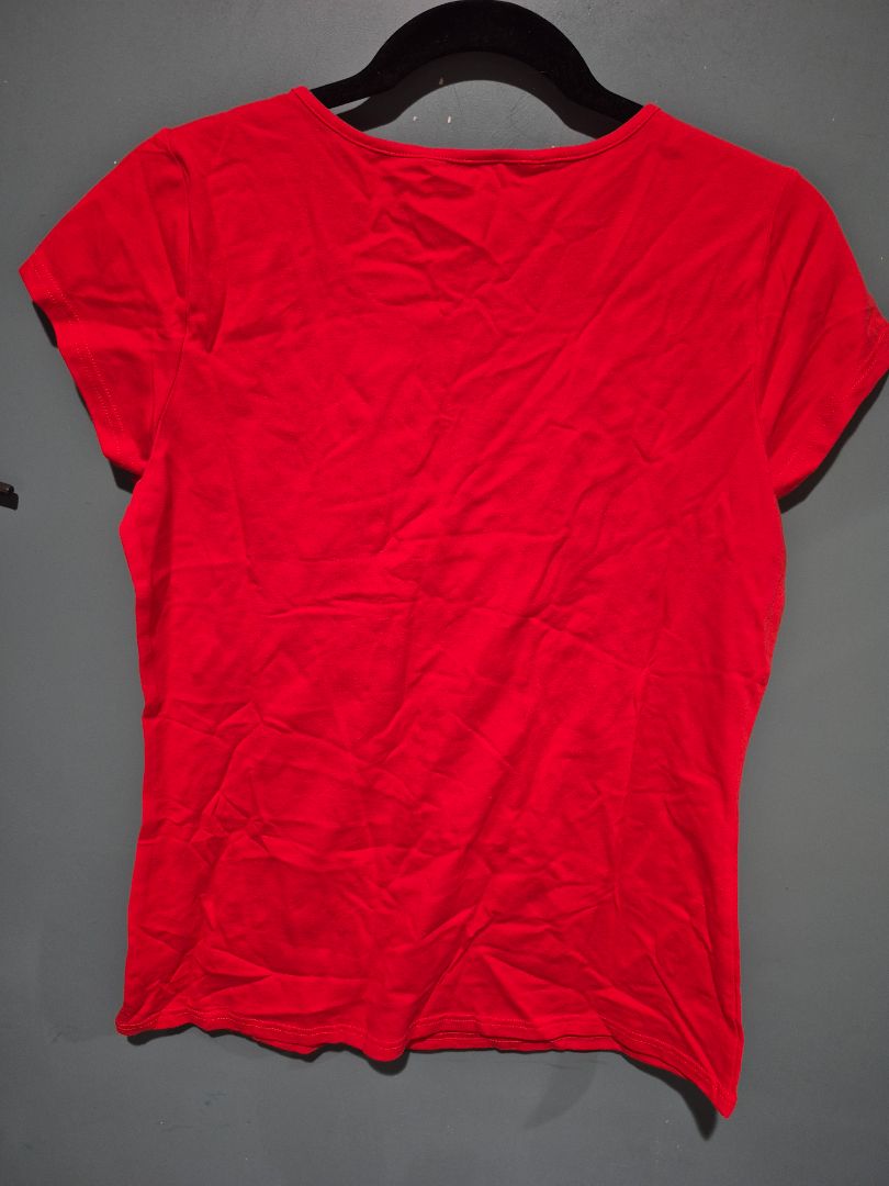 Red Isaac Mizrahi Short Sleeve Ruffled V-Neck T-Shirt, S