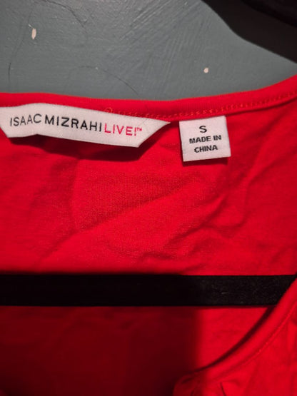 Red Isaac Mizrahi Short Sleeve Ruffled V-Neck T-Shirt, S
