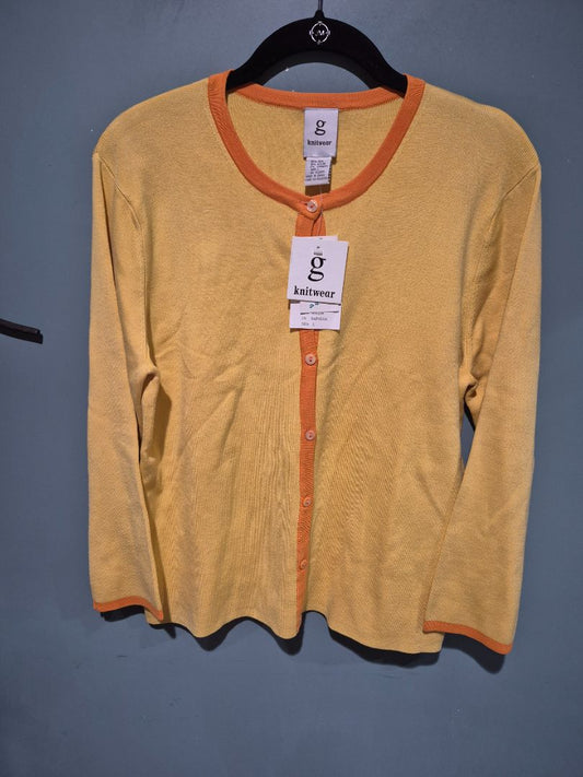 Yellow w/Orange Trim g Knitwear Button Front Cardigan, New w/Tags, L