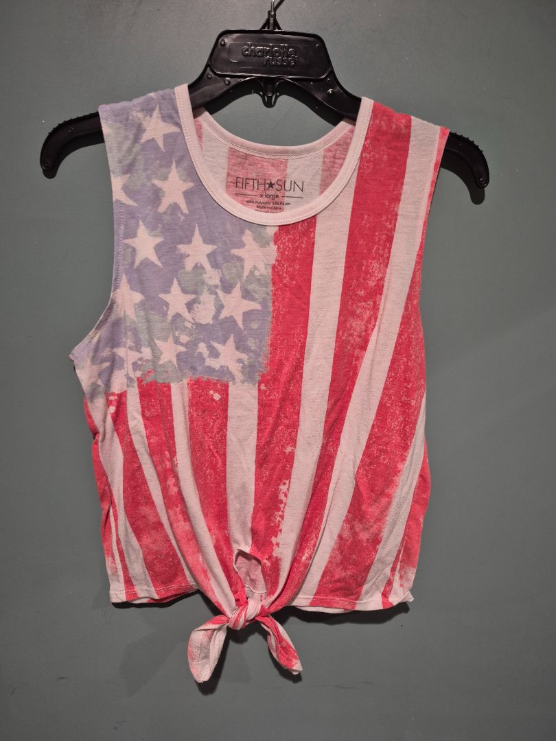 Fifth Sun American Flag Crop Tank Top w/ Front Tie Hem, XL