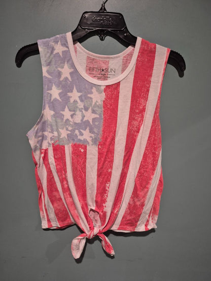 Fifth Sun American Flag Crop Tank Top w/ Front Tie Hem, XL