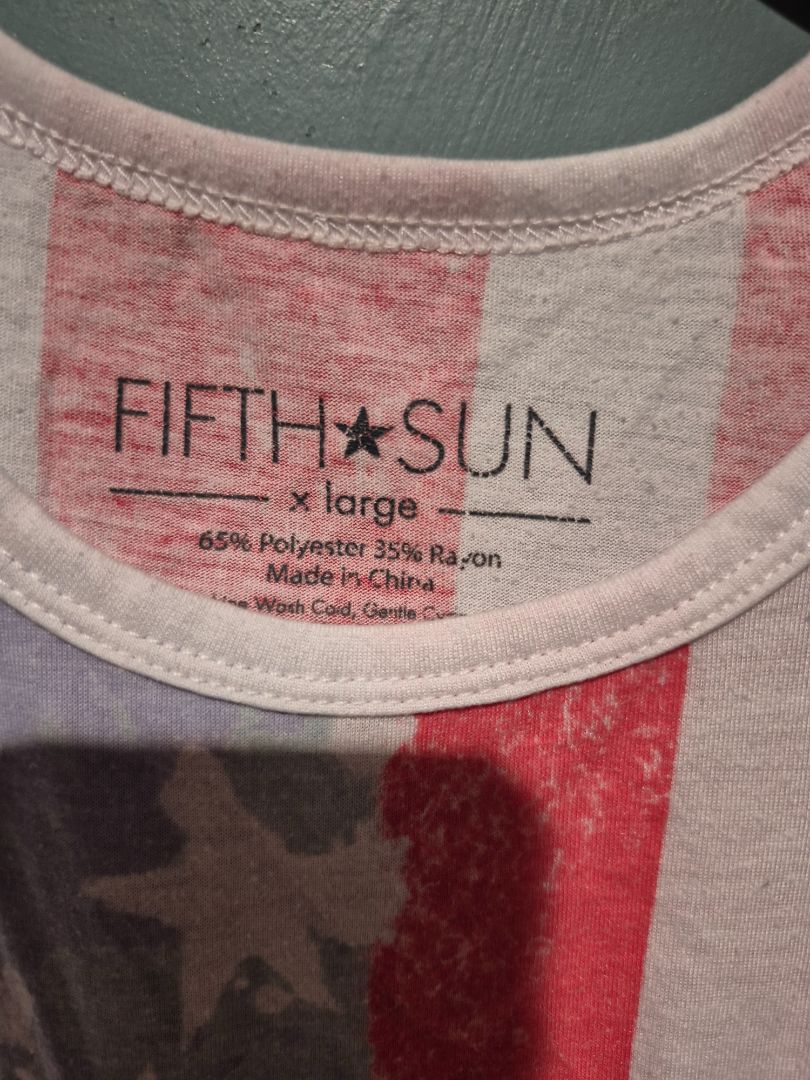 Fifth Sun American Flag Crop Tank Top w/ Front Tie Hem, XL