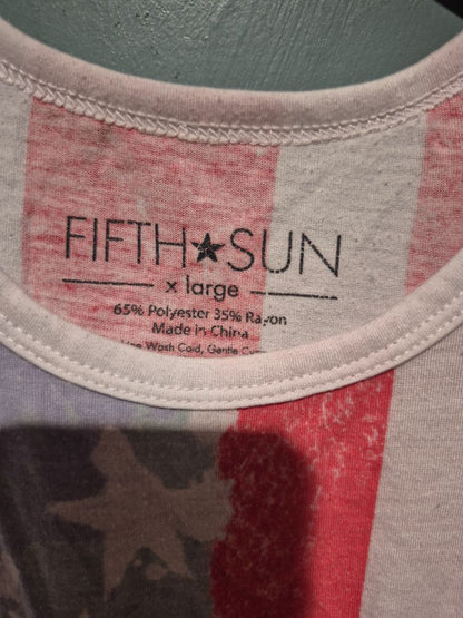 Fifth Sun American Flag Crop Tank Top w/ Front Tie Hem, XL