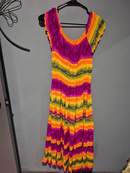 Multi Colored Handmade Tie-Dyed Short Sleeve Maxi Dress