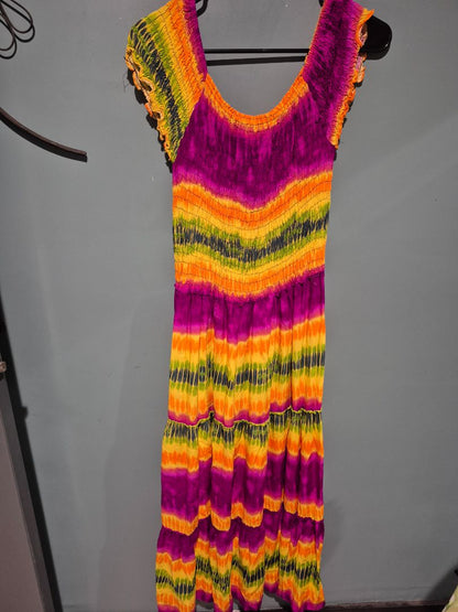 Multi Colored Handmade Tie-Dyed Short Sleeve Maxi Dress