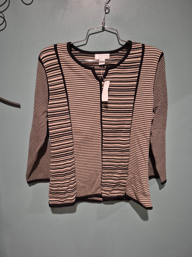 Black & Beige Striped Christopher & Banks Long Sleeved Knit Top, L