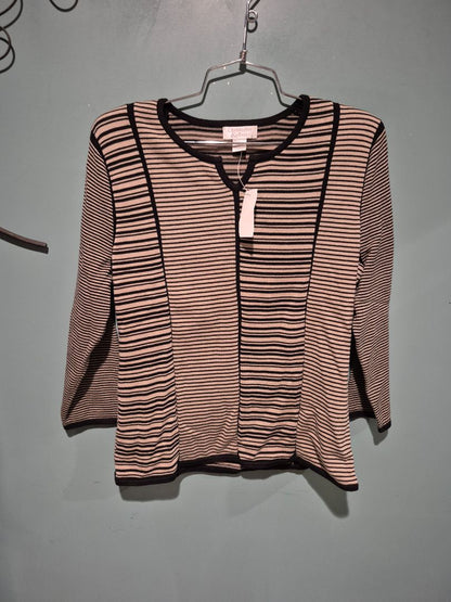 Black & Beige Striped Christopher & Banks Long Sleeved Knit Top, L