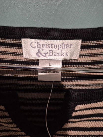 Black & Beige Striped Christopher & Banks Long Sleeved Knit Top, L