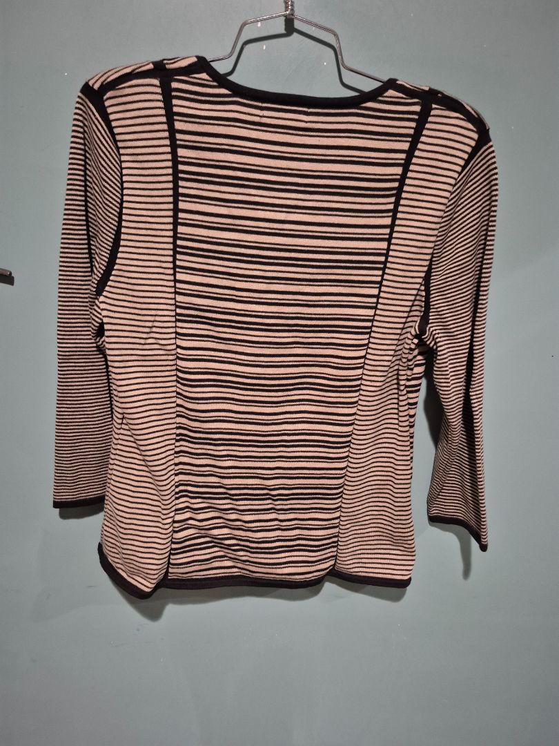 Black & Beige Striped Christopher & Banks Long Sleeved Knit Top, L