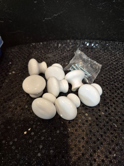 White  Vintage Porcelain Drawer Pulls, Set of 8, 1•3/8"