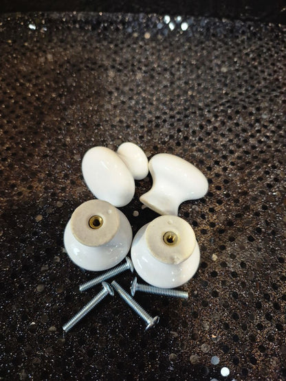 White  Vintage Porcelain Drawer Pulls, Set of 4, 1•3/8"