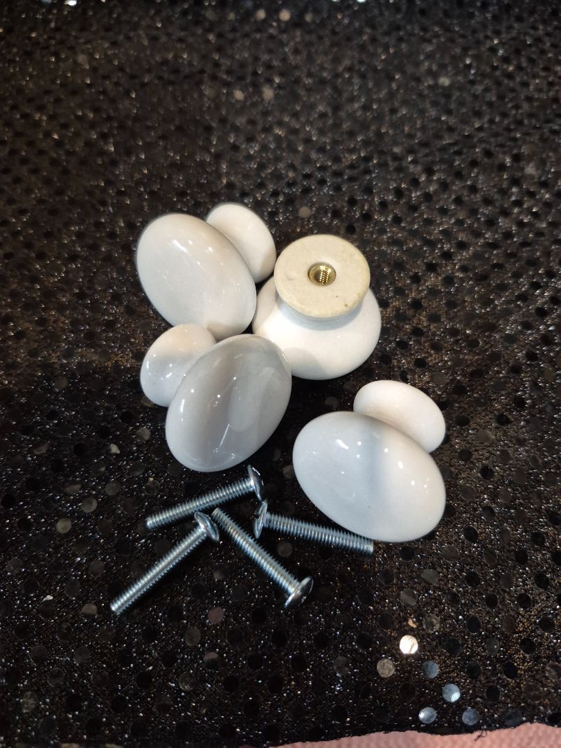 White  Vintage Porcelain Drawer Pulls, Set of 4, 1•3/8"