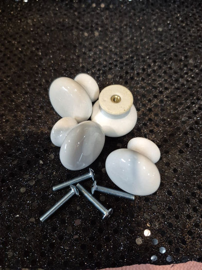 White  Vintage Porcelain Drawer Pulls, Set of 4, 1•3/8"
