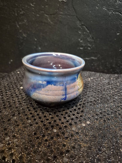 Blue/Brown  Handmade Ceramic Cup, 3.25" × 2"