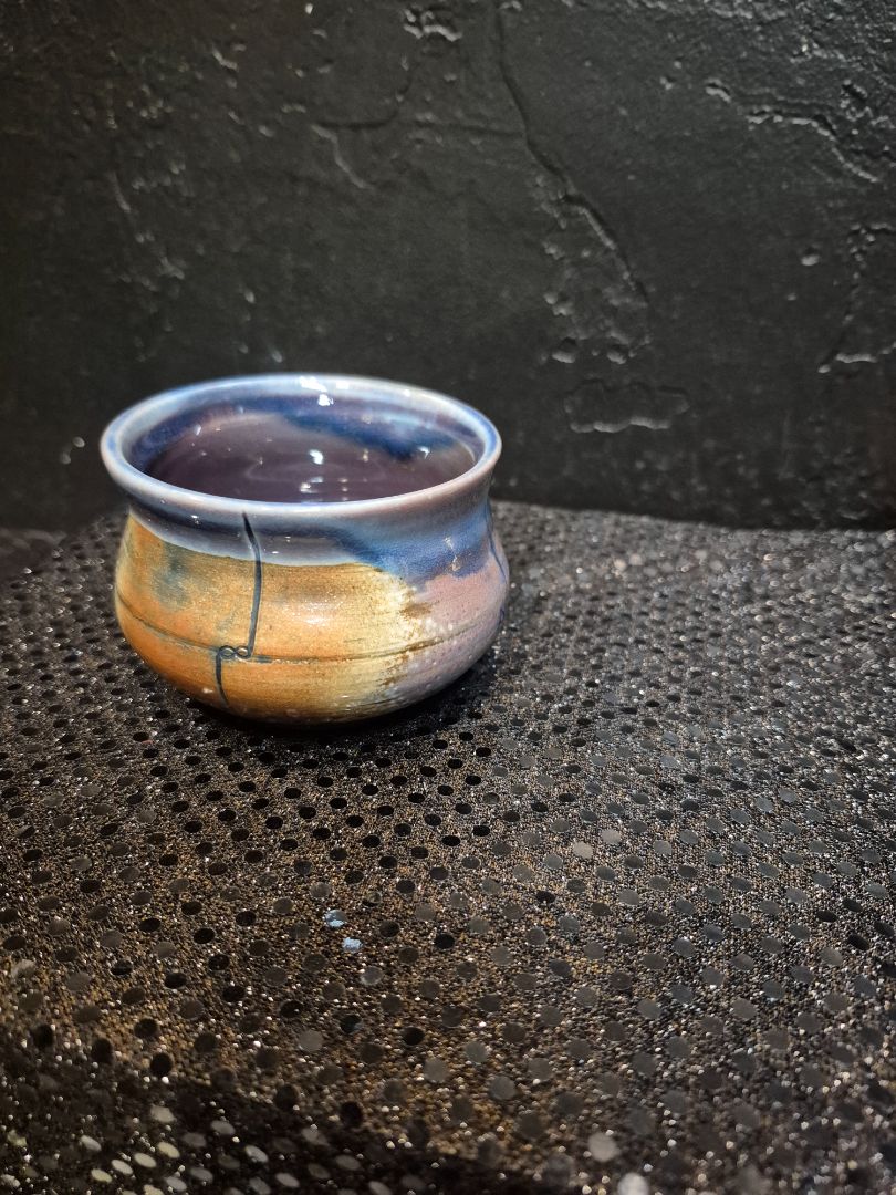 Blue/Brown  Handmade Ceramic Cup, 3.25" × 2"